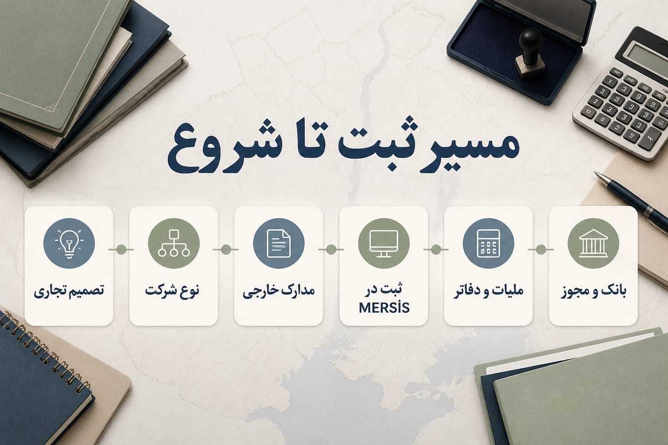 نمودار مراحل ثبت شرکت در ترکیه از تصمیم تجاری تا بانک و مجوز