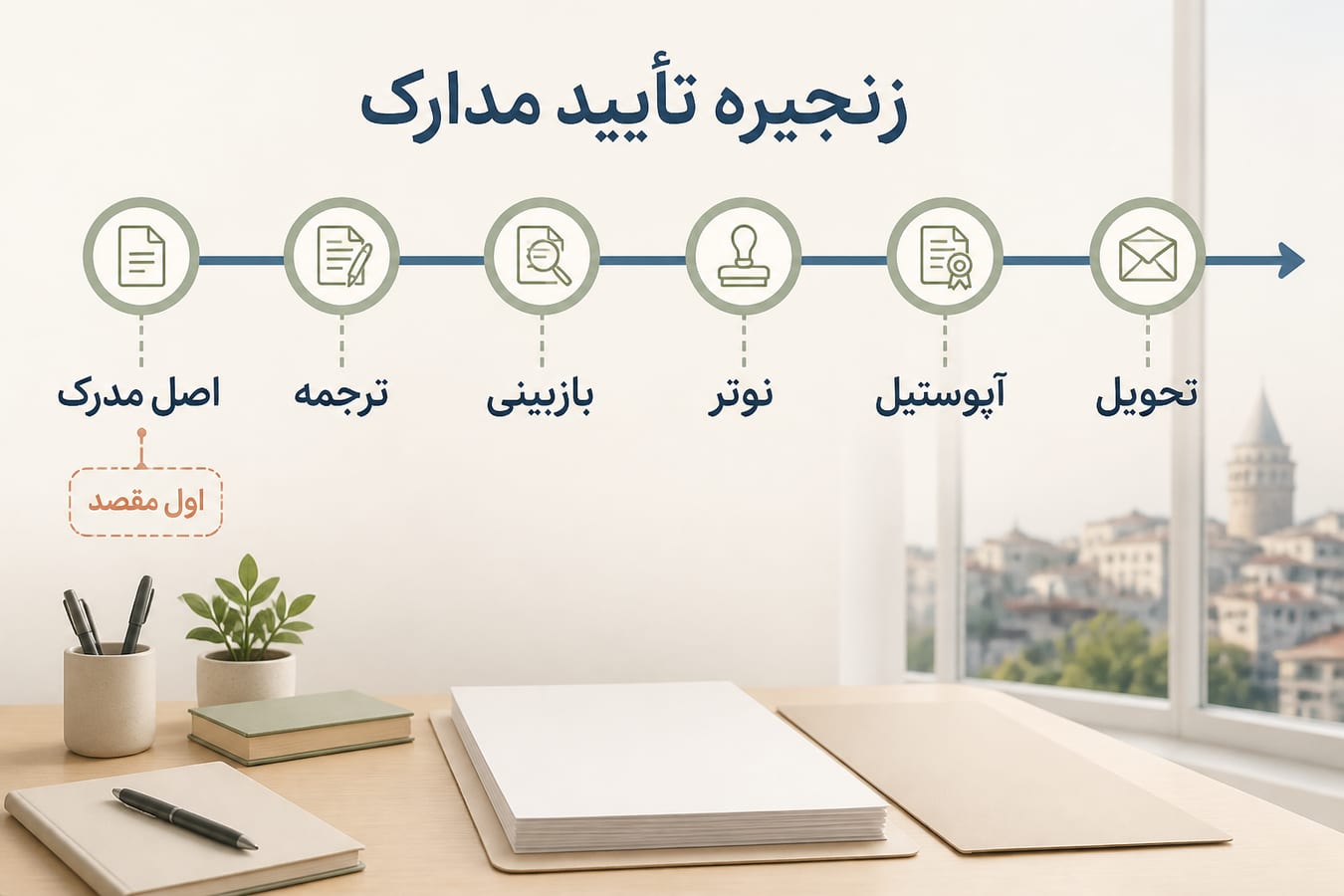 نمودار مراحل ترجمه، بازبینی، نوتر، آپوستیل و تحویل مدارک در ترکیه