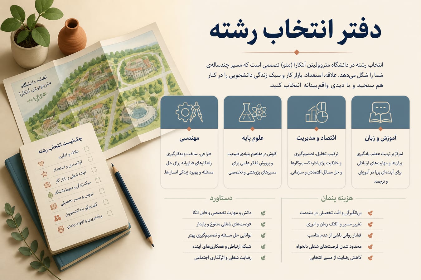 اینفوگرافیک انتخاب رشته در METU بر اساس دستاورد و هزینه پنهان