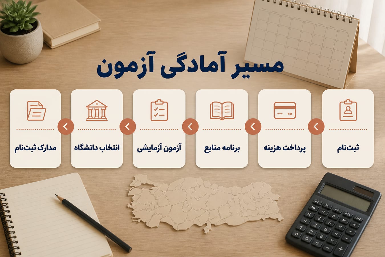 اینفوگرافیک مسیر آمادگی از ثبتنام آزمون تا انتخاب دانشگاه