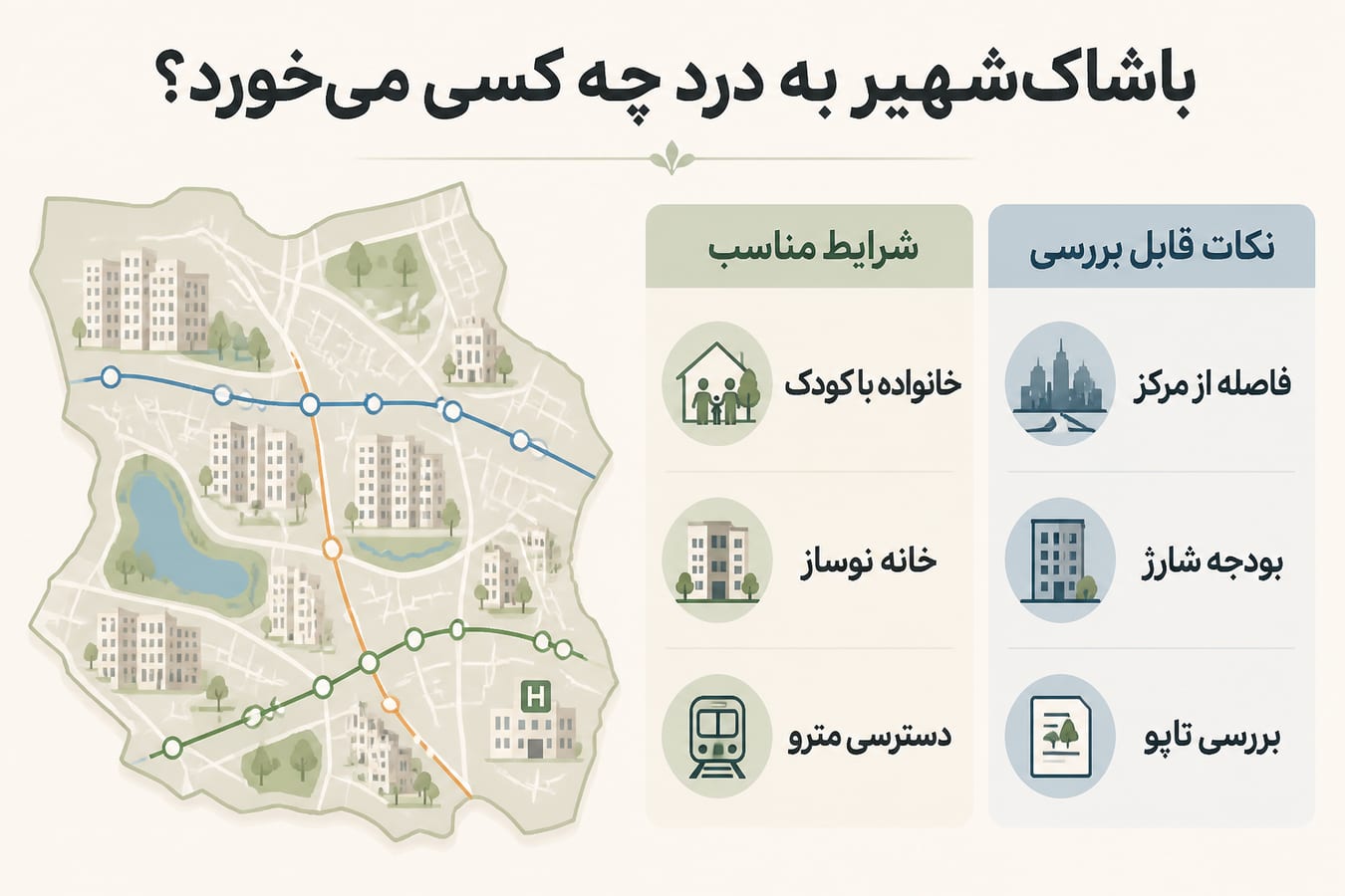 اینفوگرافیک تناسب باشاک‌شهیر با خانواده، مترو، خانه نوساز و خرید ملک