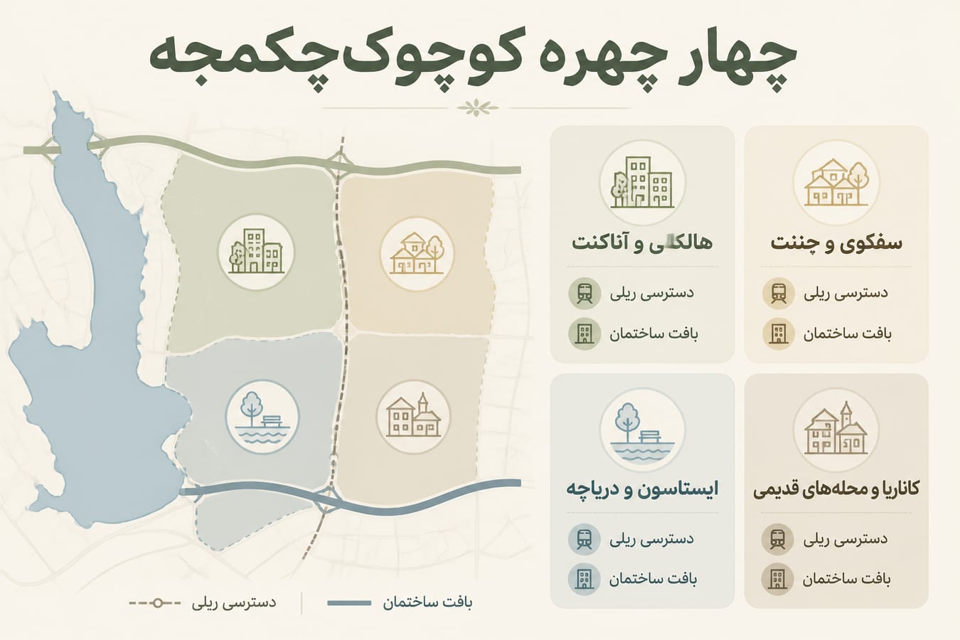 اینفوگرافیک ناحیه‌های اصلی کوچوک‌چکمجه برای تصمیم زندگی و ملک